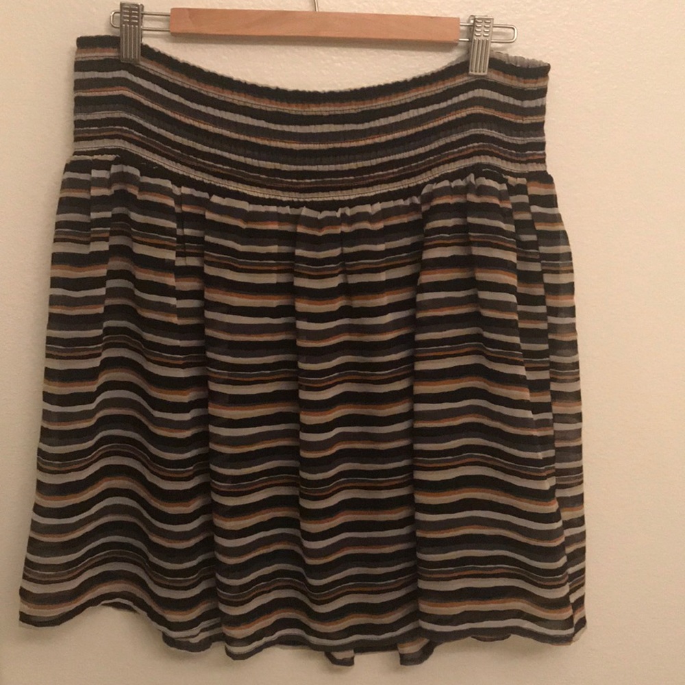 Black, tan, gray striped skirt